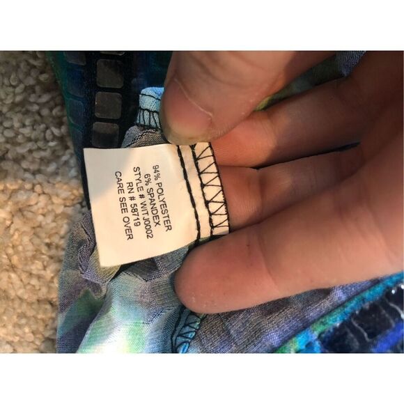 Notations Women’s Blue and Green Square Print Shiny Button Up Jacket Size XL - Picture 8 of 9